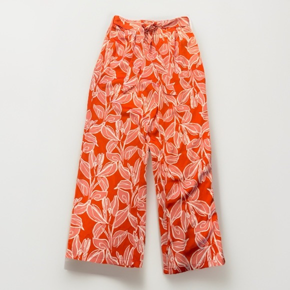 Sincerely Jules Pants - Sincerely Jules -184 Satin Tropical Floral Tie Belt Pleated Pants Large Beach